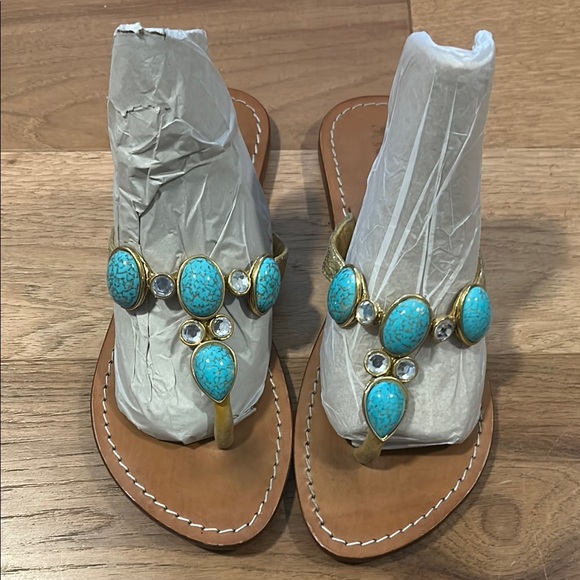 Mystique Boutique Shoes - Mystique Boutique Turquoise Stone Thong Sandals with Gold Trim